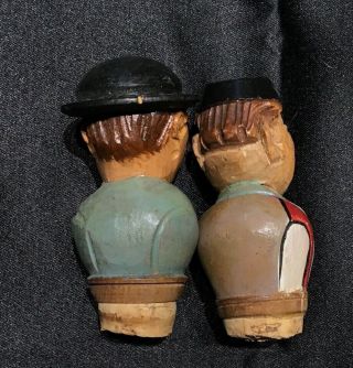 Set of 2 Vintage Hand Carved Wood Figural Bottle Wine Stopper Germany or Italy 2