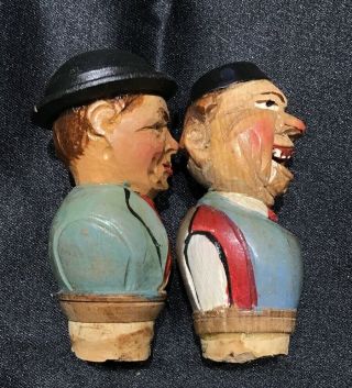 Set of 2 Vintage Hand Carved Wood Figural Bottle Wine Stopper Germany or Italy 5