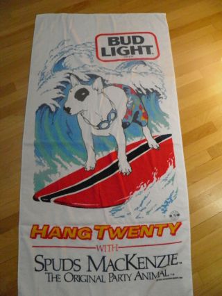 Vintage Spuds Mackenzie Bud Lite Beach Towel Hang Ten Surfing Dog Circa 80s Usa