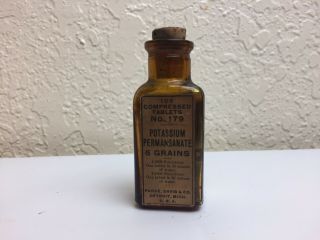 Antique Medicine Bottle W/ Cork Tablets Full Potassium Permanganate Collectible