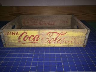 Vintage Yellow Wooden Coca - cola Classic Coke Crate Bottle Carrier Sixties 1966 2