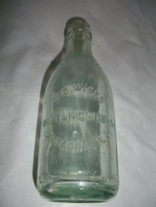 Vintage 8 Oz.  Glass Pop Bottle Geo.  Wicks Bottling Savanna,  Ill.  7.  25 " H.