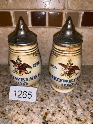 Budweiser 100 Years Salt & Pepper Shakers By Ceramarte 1265