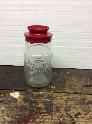 Vintage Anchor Hocking 1776 Liberty Bell & Stars Glass Jar Red Plastic Lid