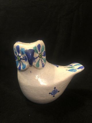 Mcm Italy Art Pottery White Owl Blue Feather Figurine Bitossi Rosenthal Netter