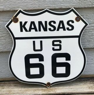 Vintage State Of Kansas U.  S.  Route 66 Highway Porcelain Sign