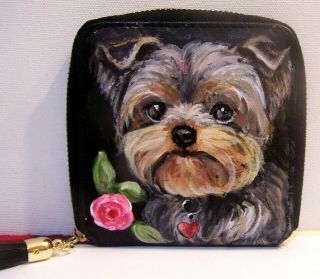 Yorkie Hand Painted Leather Wallet With Tassel