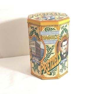 Vintage Carmichael ' s Chips Tin Can Hinged Cover Kitchen Canister Set of 2 EUC 4