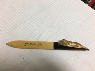 Vintage Letter Opener With Tiger Advertising St.  Louis,  Mo.