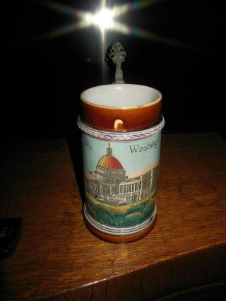 Rare Antique Etched German Stein Of The Capitol Building In Washington D.  C.