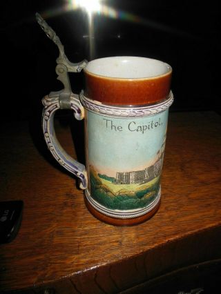 Rare antique etched German stein of the Capitol building in Washington D.  C. 2
