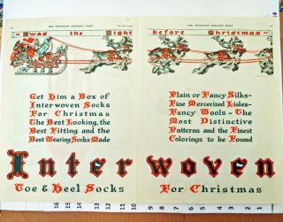 1925 Interwoven Socks Christmas Santa Claus Sleigh Reindeer Color Print Ad 2p