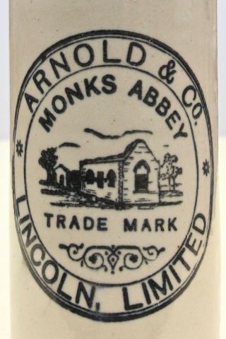 Vintage C1900s Arnold & Co Lincoln Ltd Monks Abbey Pict Stone Ginger Beer Bottle