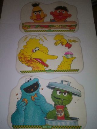 Set Of 3 Vintage 1982 Sesame Street Activity Placemats Double Sided & Laminated