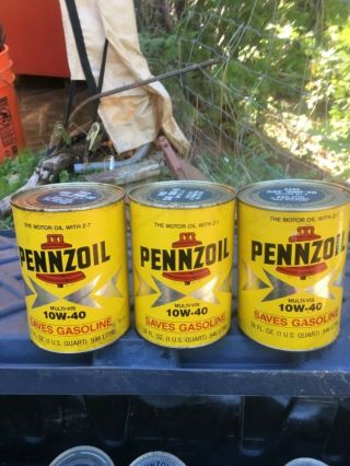 3 Vintage Pennzoil Multi - Vis 10w - 40 Motor Oil Cans 1 U.  S.  Quart Full