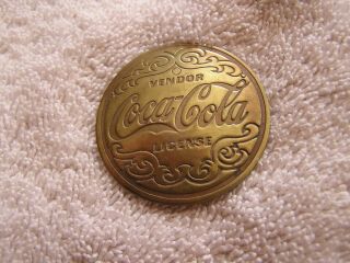 Vintage Coca Cola Advertising Vendor License Solid Brass Badge Pin Brooch