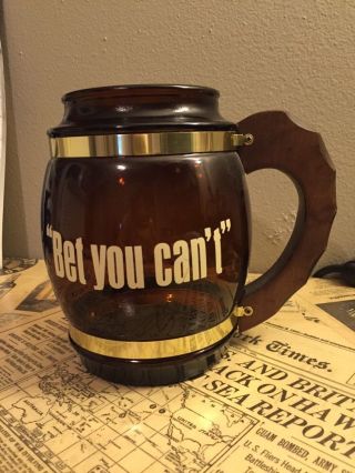Vintage Siesta Ware Giant Beer Mug Amber Glass And Wooden Handle