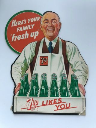 Rare 1948 7 - Up Soda Die Cut Cardboard Advertising Sign Not Tin