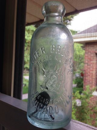 Antique Hutchinson Blob Top Bottle.  Chicago Kantter Bros.  Embossed Cow