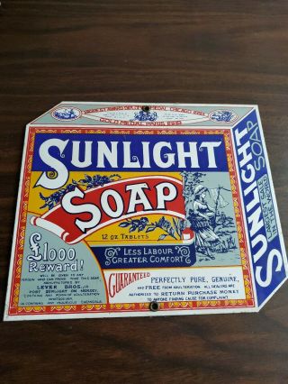 Antique Sign Sunlight Soap Enameled Porcelain 10 " X 8 1/2 " Advertising