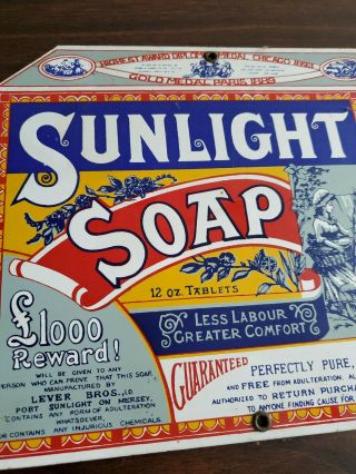 Antique Sign Sunlight Soap Enameled Porcelain 10 