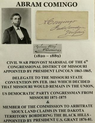 Civil War Provost Marsh Congressman Mo Dakota Sioux Black Hills Autograph Signed