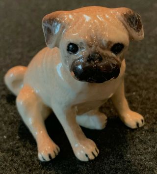Stamped Miniature Fawn Pug Hand Painted Porcelain Dog Figurine - Exc