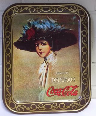 Coca Cola Tray Tin Metal Hamilton King Drink Delicious Girl Vintage 1970 