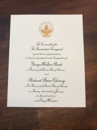 President George W.  Bush Usa 2001 " The Presidential Inaugural - Invitation