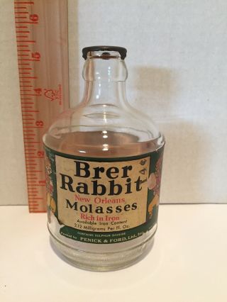 Vintage 1941 Brer Rabbit Orleans Molasses Advertising Bottle Container
