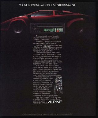1986 Lamborghini Red Sports Car - Alpine 7902 Car Stereo W/ Cd Player Vintage Ad