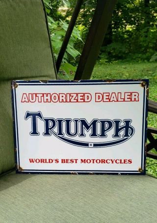 Triumph Motorcycles Dealer Porcelain Sign Vintage Motorcycle Parts Service