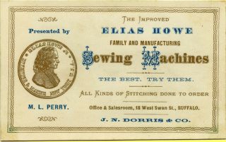 Exc 1860s Buffalo Ny Elias Howe Sewing Machines Ornate Business Card