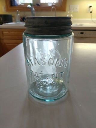 MASON ' S PATENT 1858 - Reverse PORT pint Fruit Mason Jar 2