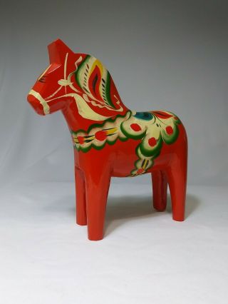 Swedish Dala Horse Wood Carved Hand Painted Folk Art Made In Sweden 8.  25 " Tall