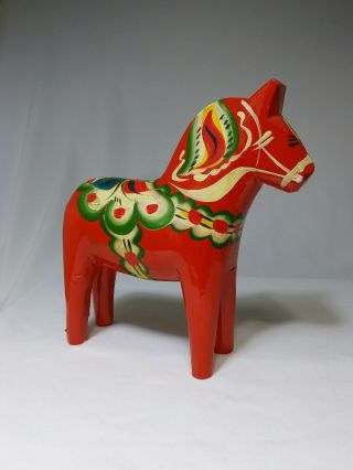 Swedish Dala Horse Wood Carved Hand Painted Folk Art Made in Sweden 8.  25 
