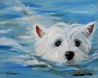 Mary Sparrow Westie West Highland White Terrier Dog Print Beach Swimming Puppy