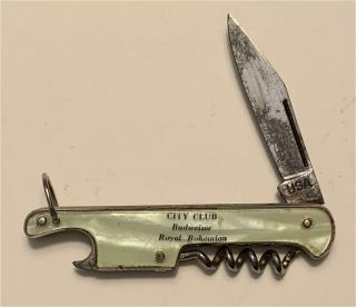 1930s City Club Budweiser Royal Boh Brainerd Mn Corkscrew Knife Opener P - 15 - 13