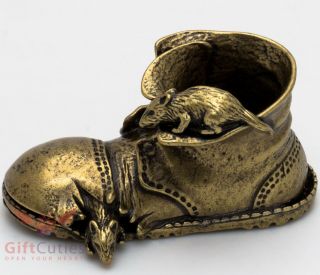 Solid Brass Figurine Of Torn By Rats Vintage Old Shoe Boot Talisman Ironwork