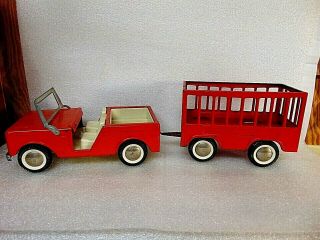 Vintage Buddy L Colt Zoo - A - Rama Jeep & Cage Trailer Pressed Steel Usa $9.  95