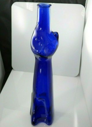 Cobalt Blue Art Glass Happy Cat Figural Wine Bottle Riesling Germany Barware