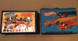 Vintage Set (2) 1975 Hot Wheels & 1976 Matchbox Carrying Case (holds 24 Cars) Vg