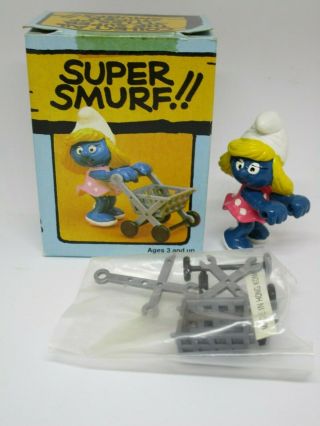 Smurfs 6735 Shopping Cart Smurfette Vintage Pvc Figurine Peyo Schleich
