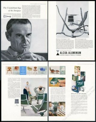 1960 Charles Eames Photo & Chair Designs Alcoa Aluminum 4 - Page Vintage Print Ad
