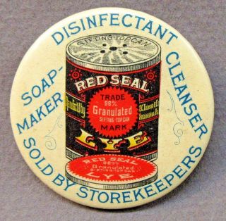 C.  1910 Red Seal Lye Soap Maker Cleanser Celluloid Advertising Pocket Mirror