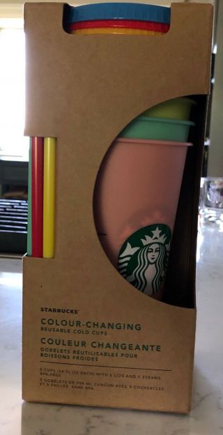 Starbucks Reusable 5 Cups Color Changing Cups Cold Set Rare Summer 2019