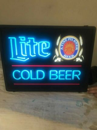 Vintage Miller Lite Cold Beer " A Fine Pilsner Beer " Light - Up Sign (rare, )