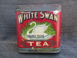 Vintage White Swan Tea Tin 4 Oz Can Waples Platter Co.  Texas