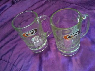 2 Vintage A & W Root Beer Mug Heavy Glass With Thumbprint Design 6 " Tall