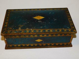 Antique Vintage Canco Tin Metal Box Shirley Co Phila Art Deco Blue Gold Diamond